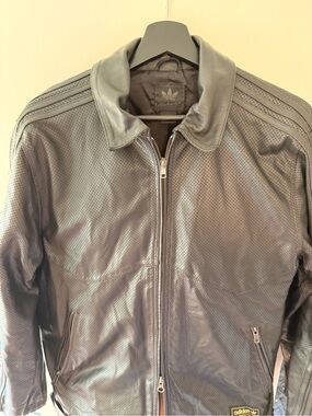 Adidas Originals Muhammad Ali Black Perforated Leather Bomber Jacket